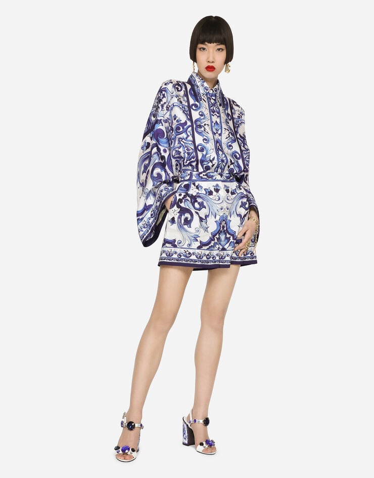 Dolce&Gabbana Shorts de popelina con estampado de mayólica Multicolor FTAL1THH5AS
