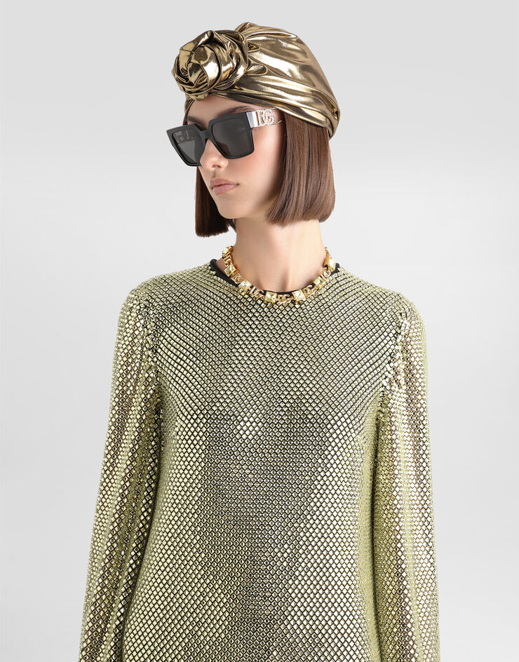 Dolce & Gabbana Short long-sleeved dress in crystal mesh Gold F6TJKZFLSK3