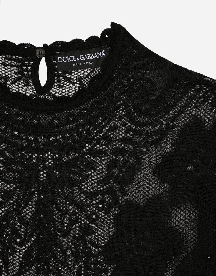 Dolce & Gabbana ラウンドネックセーター ジャカードレースニット ブラック FXD23TJBMQ6