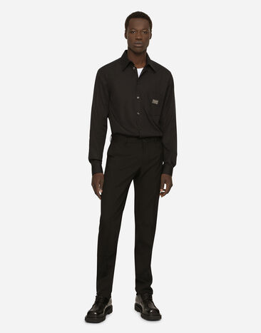 Dolce & Gabbana Cotton Martini-fit shirt with branded tag Black G5JG4TGK006