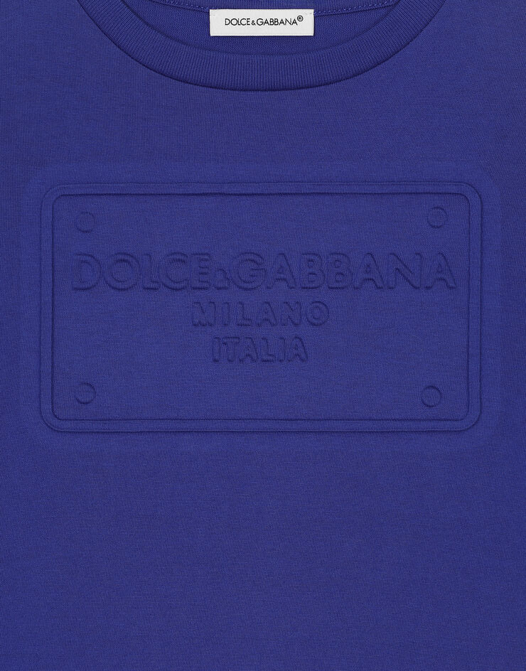 Dolce & Gabbana Jersey T-shirt with logo tag Blue L4JTHVG7NPT