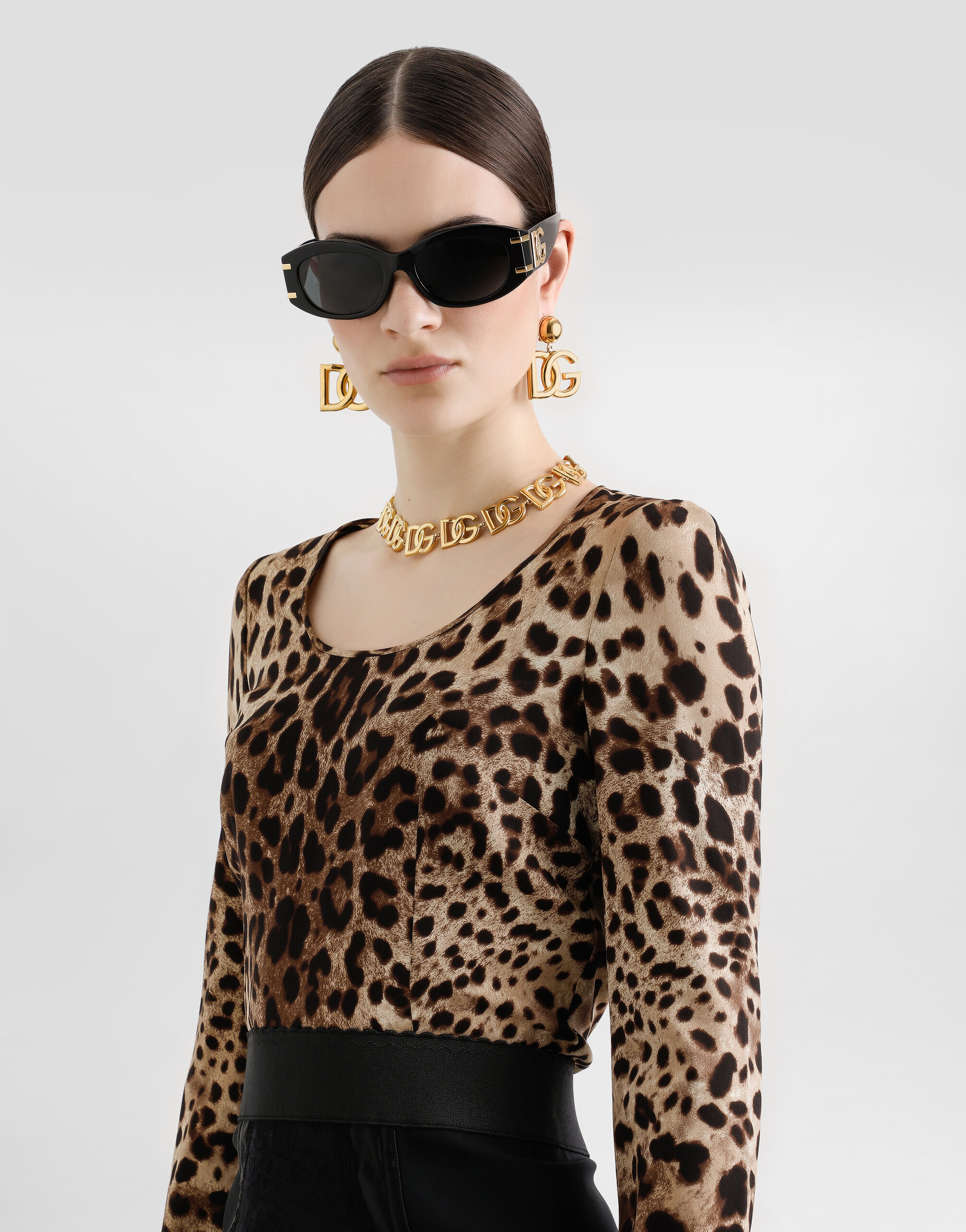 Leopard-print charmeuse top in LEO PRINT for Women | Dolce&Gabbana® US