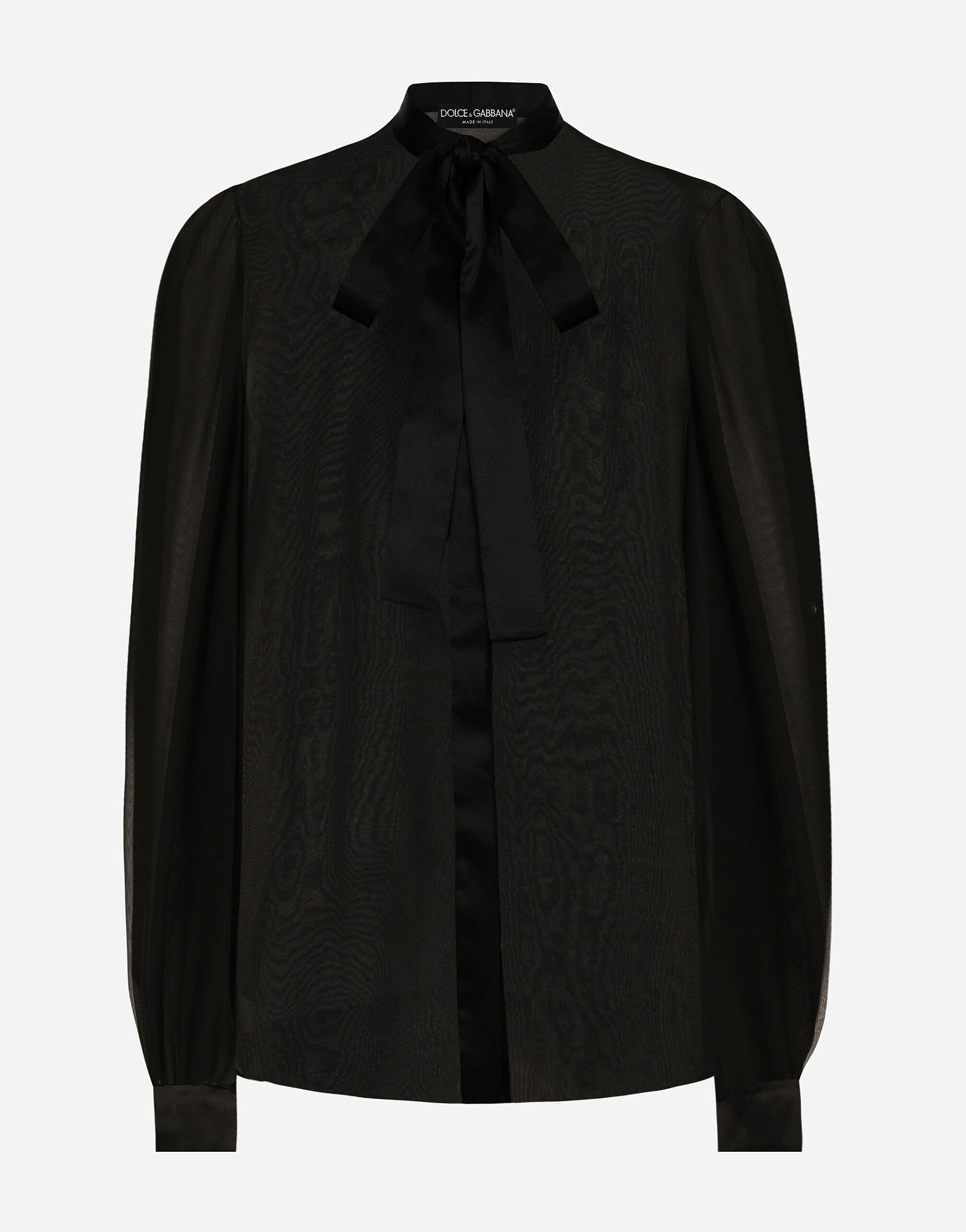 Silk chiffon shirt with pussy-bow