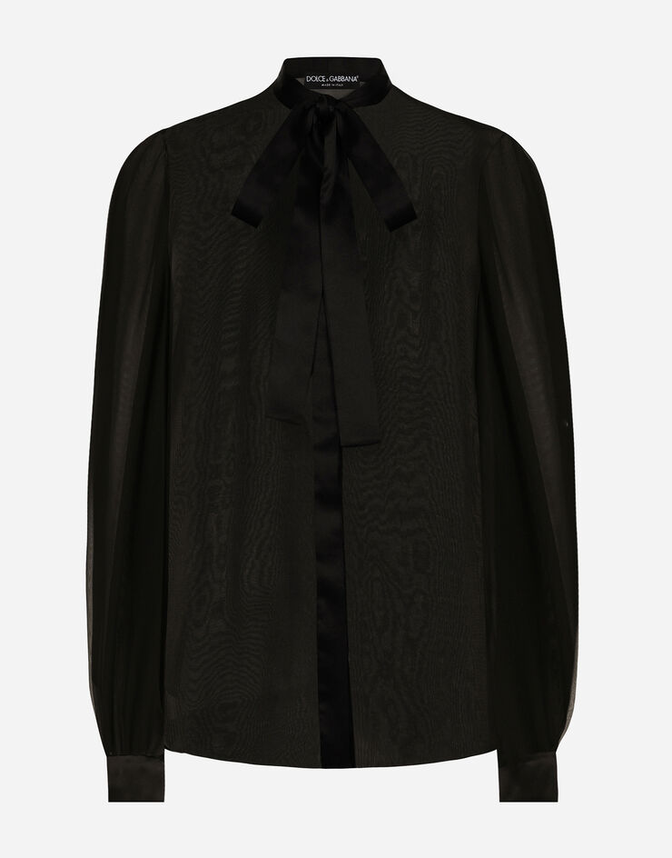 Dolce & Gabbana Silk chiffon shirt with pussy-bow Black F5S81TFU1AT