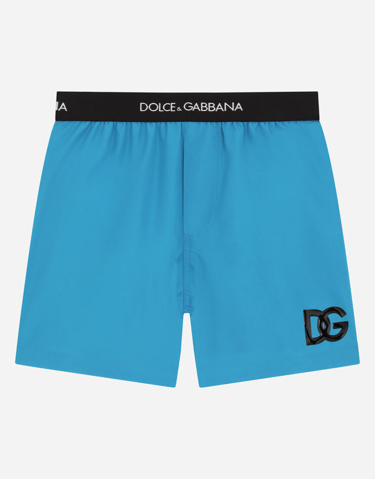 Dolce & Gabbana Nylon swim trunks with branded elastic Azure L4J831G7BQW