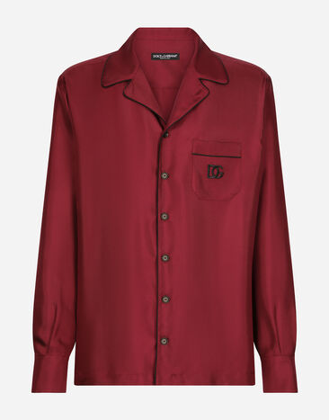 Dolce & Gabbana Silk shirt with DG logo-embroidered patch Black G5JG4ZFU5EW