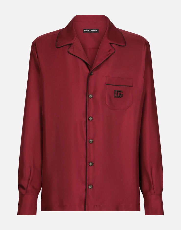 Dolce & Gabbana Рубашка из шелка с вышитой нашивкой логотипа DG бордо G5IF1ZGF856