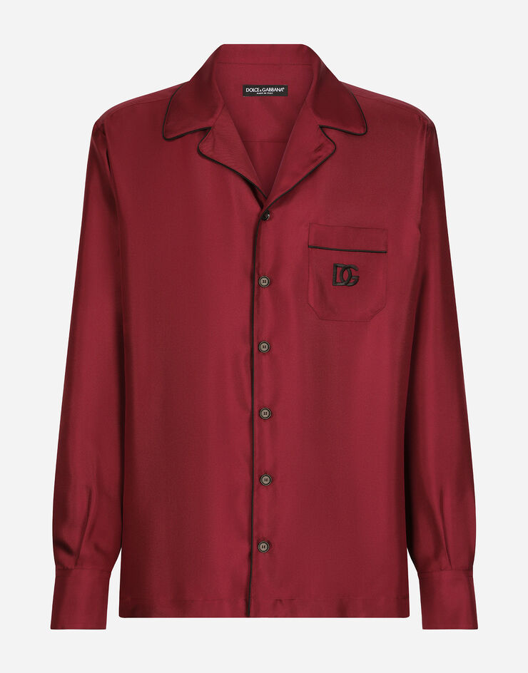 Dolce & Gabbana Camicia in seta con patch ricamo logo DG Bordeaux G5IF1ZGF856