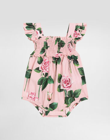 Dolce & Gabbana Rose-print poplin romper suit White L11O90G7N3H