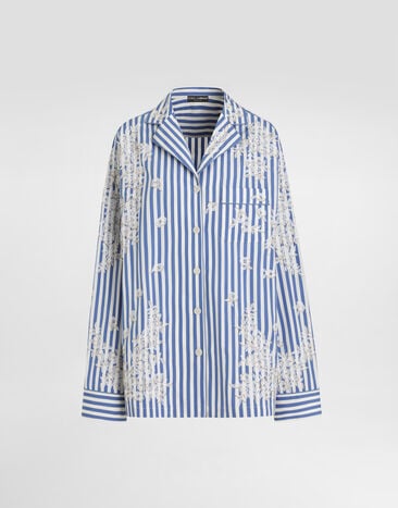 Dolce & Gabbana Cotton shirt with flowers and lace embroidery Multicolor F5U37ZGDDRU