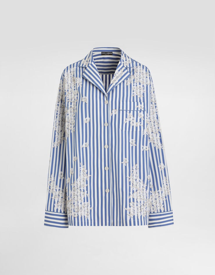 Dolce & Gabbana Cotton shirt with flowers and lace embroidery Multicolor F5U37ZGDDRU