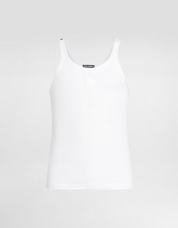 Dolce & Gabbana Camiseta sin mangas de algodón con bordado Blanco G8PA8ZG7PGP