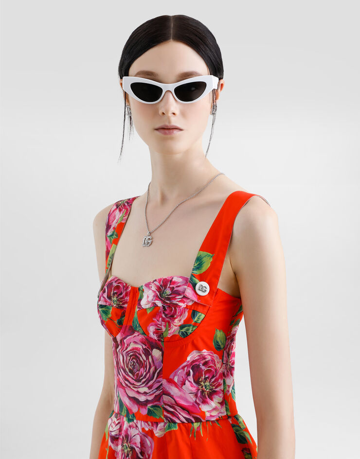 Dolce & Gabbana Langes Bustier-Top aus Baumwolle Rosenprint Drucken F7AO6THS5TI