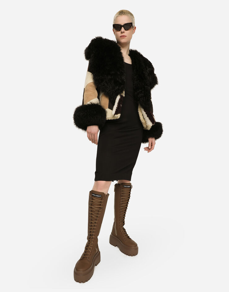 Dolce&Gabbana Kurze Winterjacke aus Schaffell-Patchwork Mehrfarbig F0C8WLGDBVM
