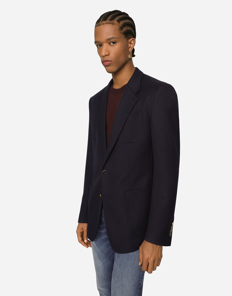 Dolce & Gabbana Chaqueta de botonadura sencilla en tricot de lana elástica Bleu G2SN9ZGG625