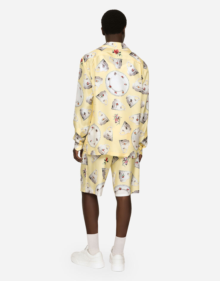 Dolce&Gabbana Silk habotai shirt with plates and cups print Multicolor I5A23MGH180
