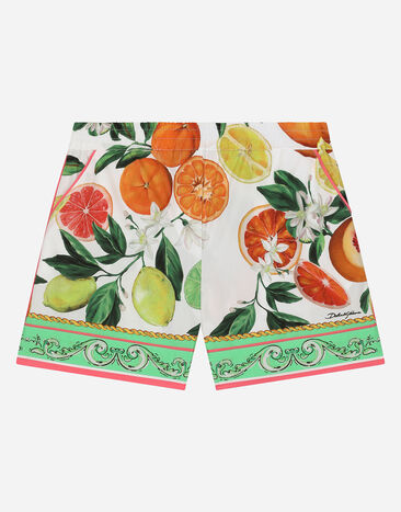 Dolce & Gabbana Pantalón corto de popelina con estampado de naranjas y limones Imprima L5JP5BHPGF4