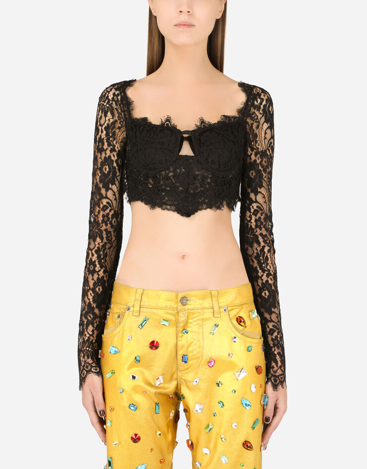 Dolce & Gabbana Long-sleeved lace corset top Black F754GTFLSFV