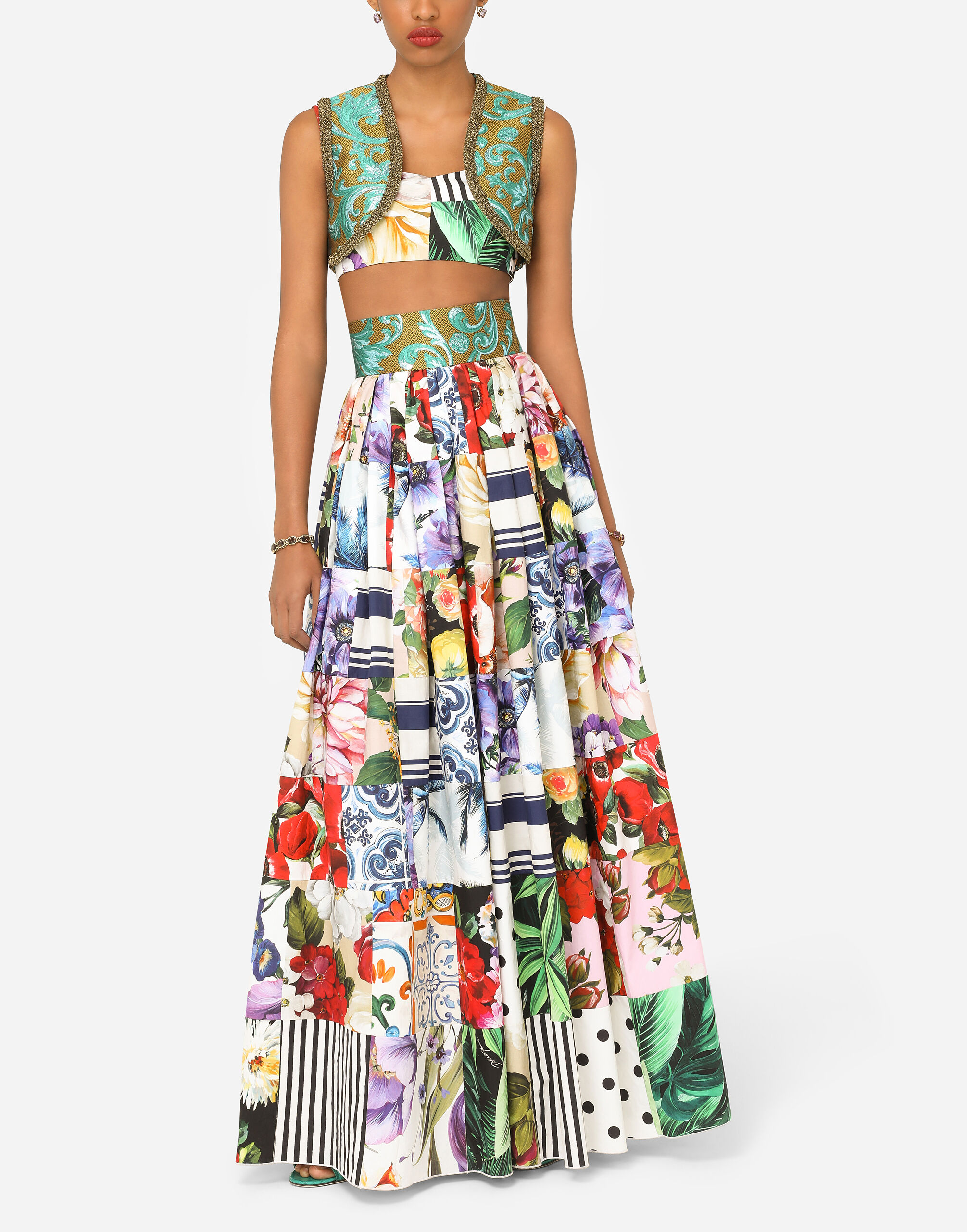 Patchwork poplin bustier top