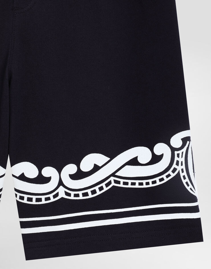 Dolce & Gabbana Piqué shorts with bandanna print Blue L4JQU7G7O0B