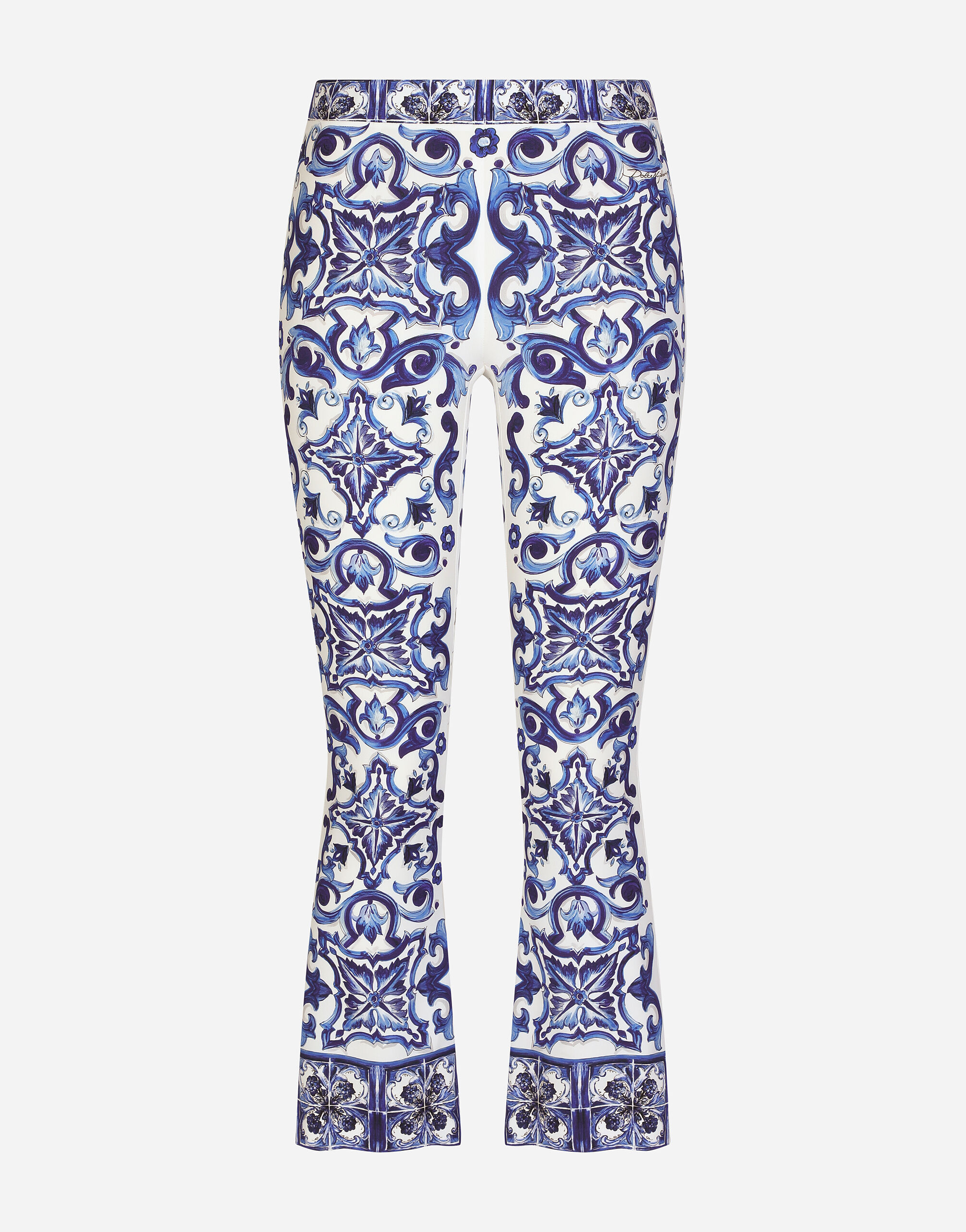 Flared trumpet-leg charmeuse pants with majolica print in Multicolor for  Women | Dolce&Gabbana® US