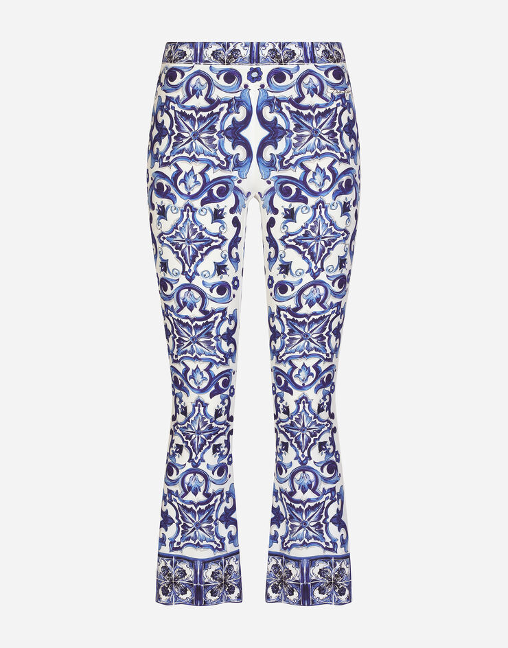 Dolce & Gabbana Flared trumpet-leg charmeuse pants with majolica print Multicolor FTAG7THPABP