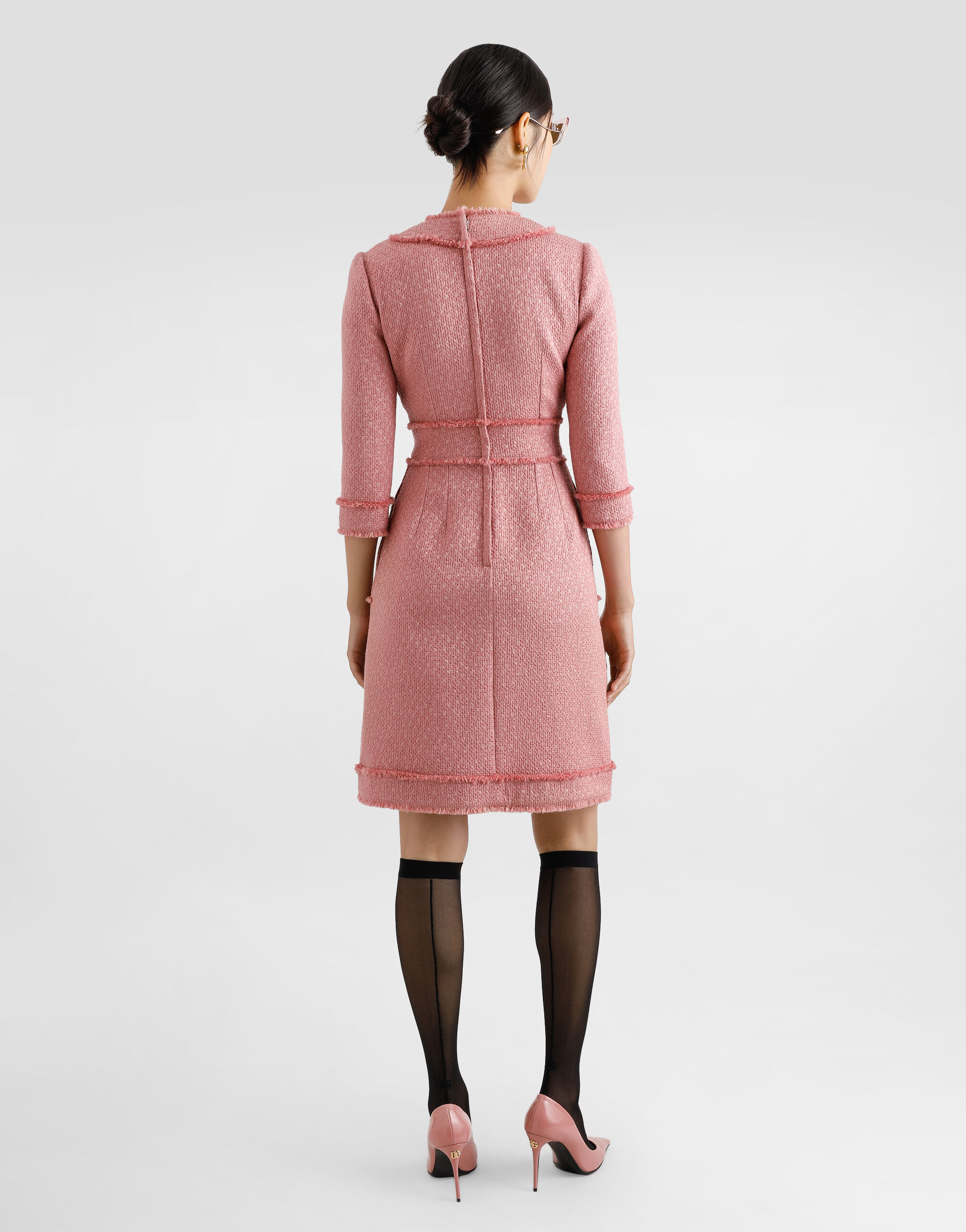 Raschel tweed A-line shirt dress in Pink for Women | Dolce&Gabbana® US
