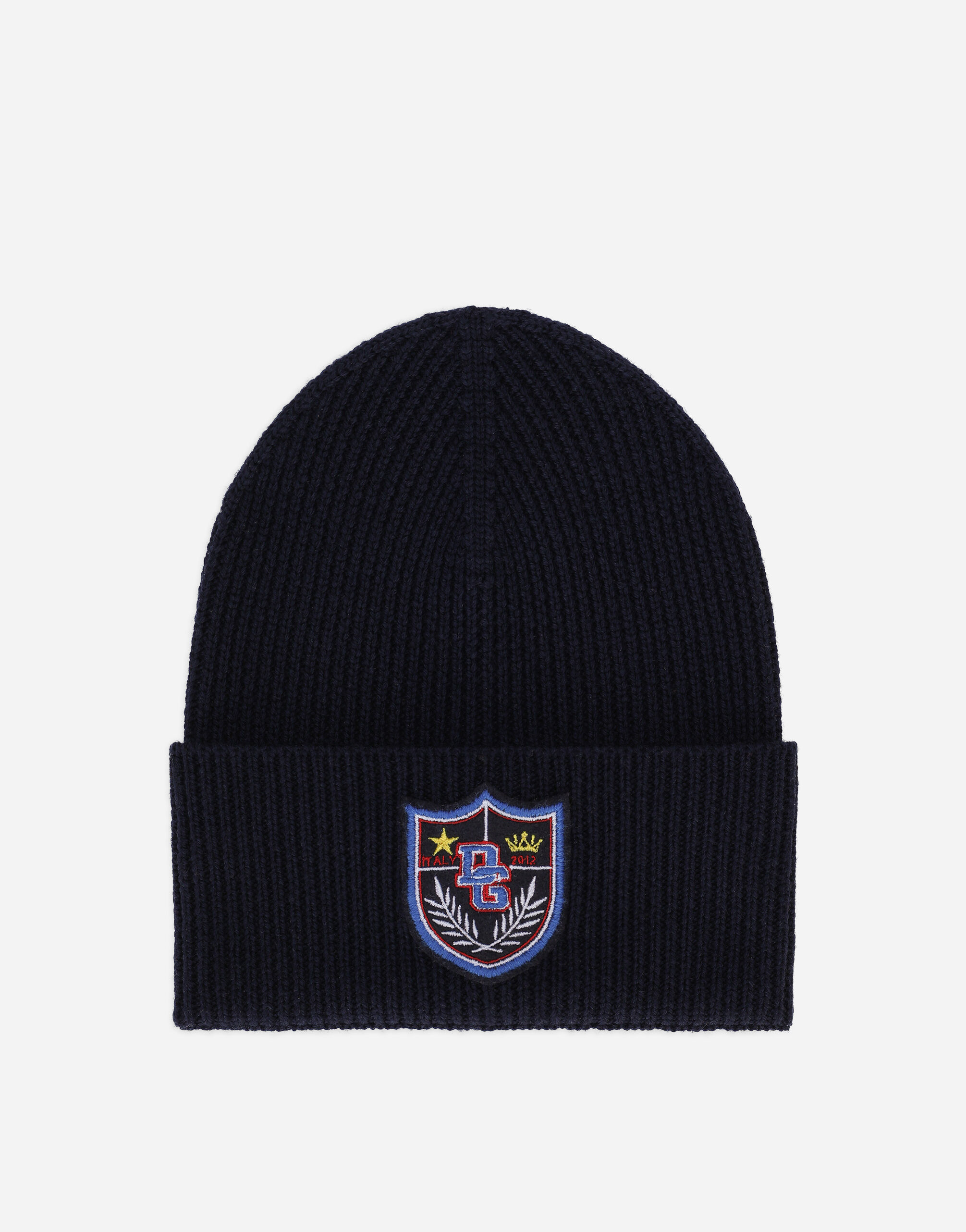Dolce & Gabbana Knit hat with crest patch Blue EC0076AS012