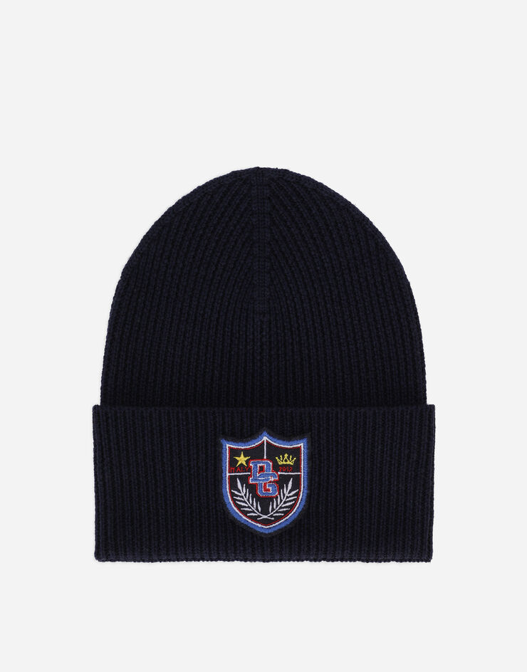 Dolce&Gabbana Knit hat with crest patch Blue LBKH90JCVF0