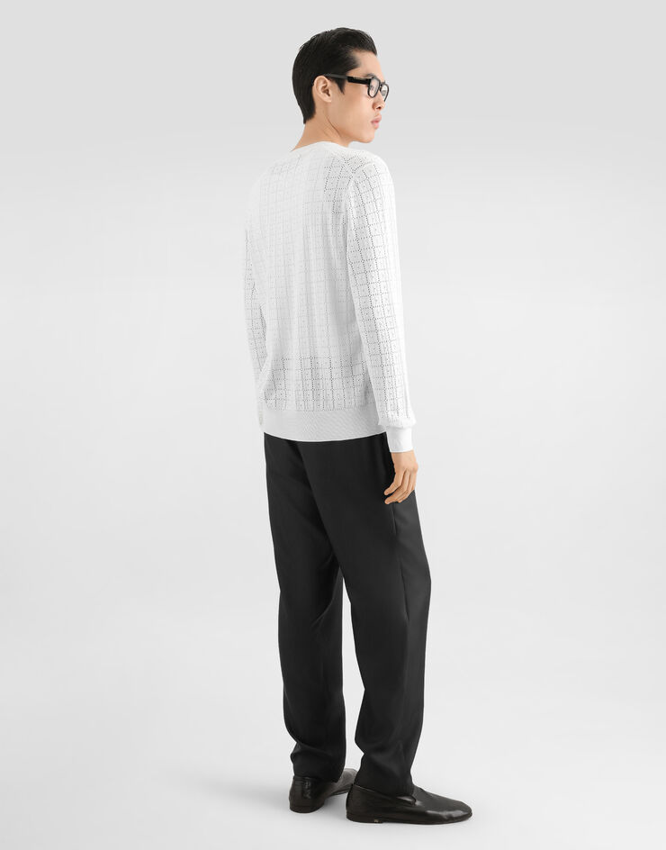Dolce & Gabbana Cardigan aus Seiden-Broderie Anglaise mit Logostickerei White GXS13TJBSQ3