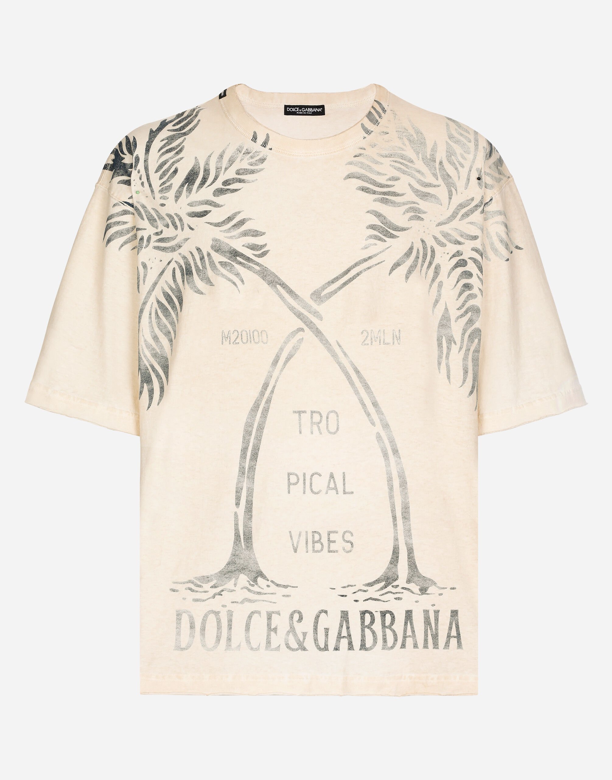 Dolce & Gabbana Short-sleeved cotton T-shirt with banana tree print Beige BM2275AO727