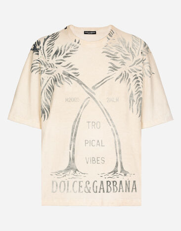 Dolce & Gabbana Short-sleeved cotton T-shirt with banana tree print Print G8RV9TII7CZ