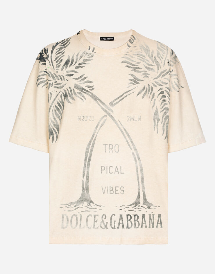 Dolce & Gabbana تي شيرت قطني بأكمام قصيرة وطبعة شجرة موز أصفر G8RF9TG7K1W