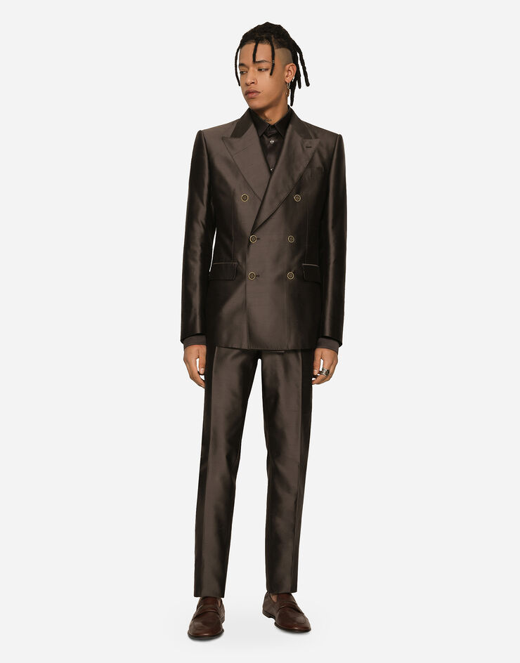 Dolce & Gabbana Zweireihiger Anzug Sicilia aus Shantung-Seide Grau GKLPMTFU1L5