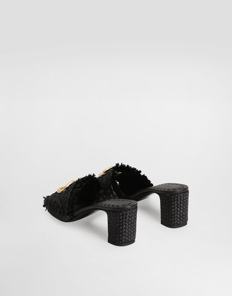 Raffia mules with braid and fringe