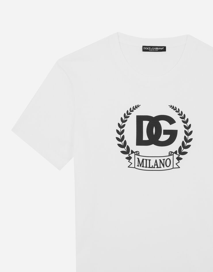Dolce & Gabbana Short-sleeved cotton T-shirt with DG print White G8RN8TG7M8U