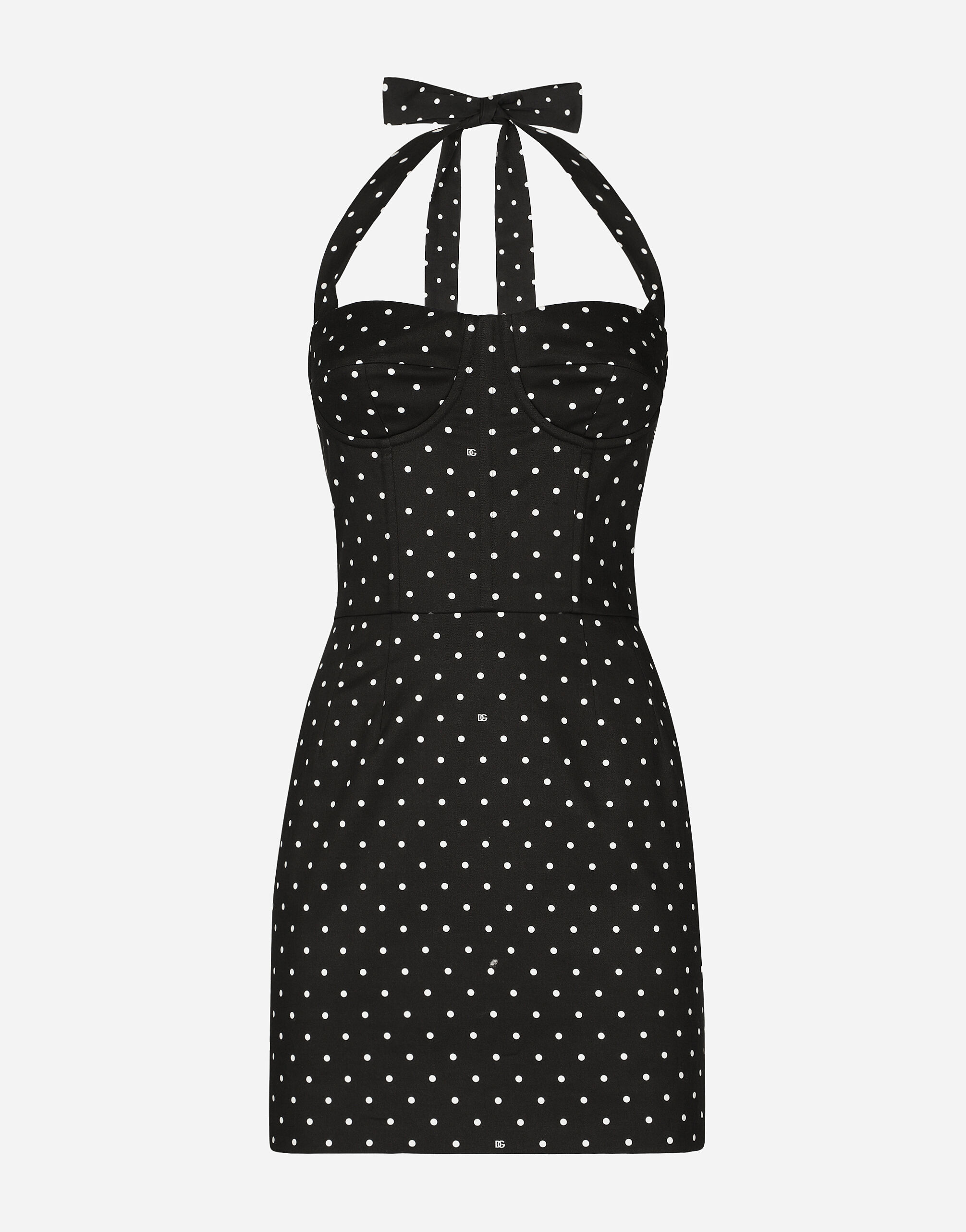 Dolce & Gabbana Short cotton corset dress with polka-dot print Black F290XTFU28D