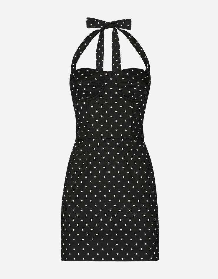 Dolce & Gabbana Short cotton corset dress with polka-dot print Print F6JHTTFSFNP