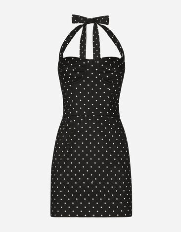 Dolce & Gabbana Vestido corsetero corto de algodón con estampado de lunares Negro F290XTFU28D