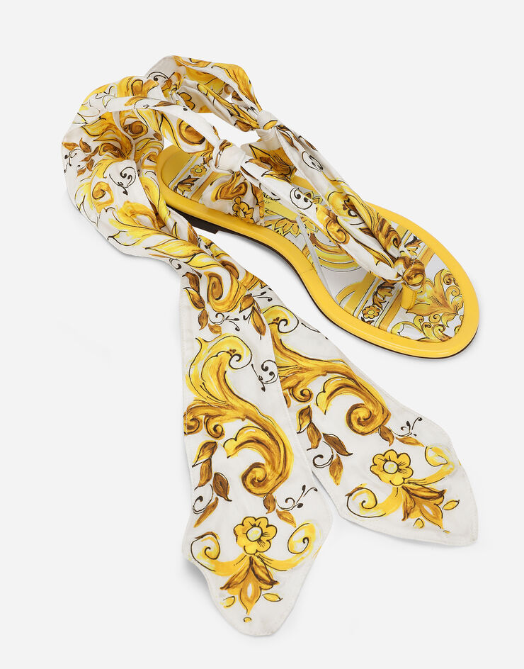 Dolce & Gabbana 印花真丝斜纹夹趾凉鞋 黄 CQ0598AT850