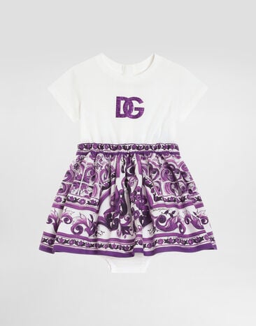 Dolce & Gabbana Majolica-print jersey and poplin dress Multicolor L2JDAGG7PEE