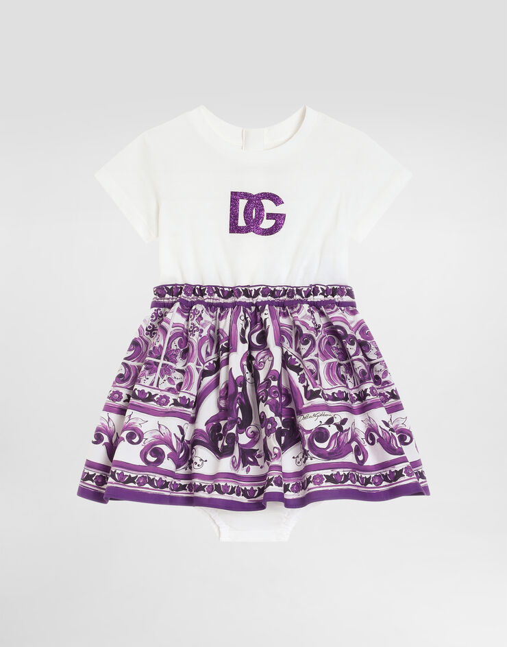 Dolce & Gabbana Majolica-print jersey and poplin dress Multicolor L2JDAGG7PEE