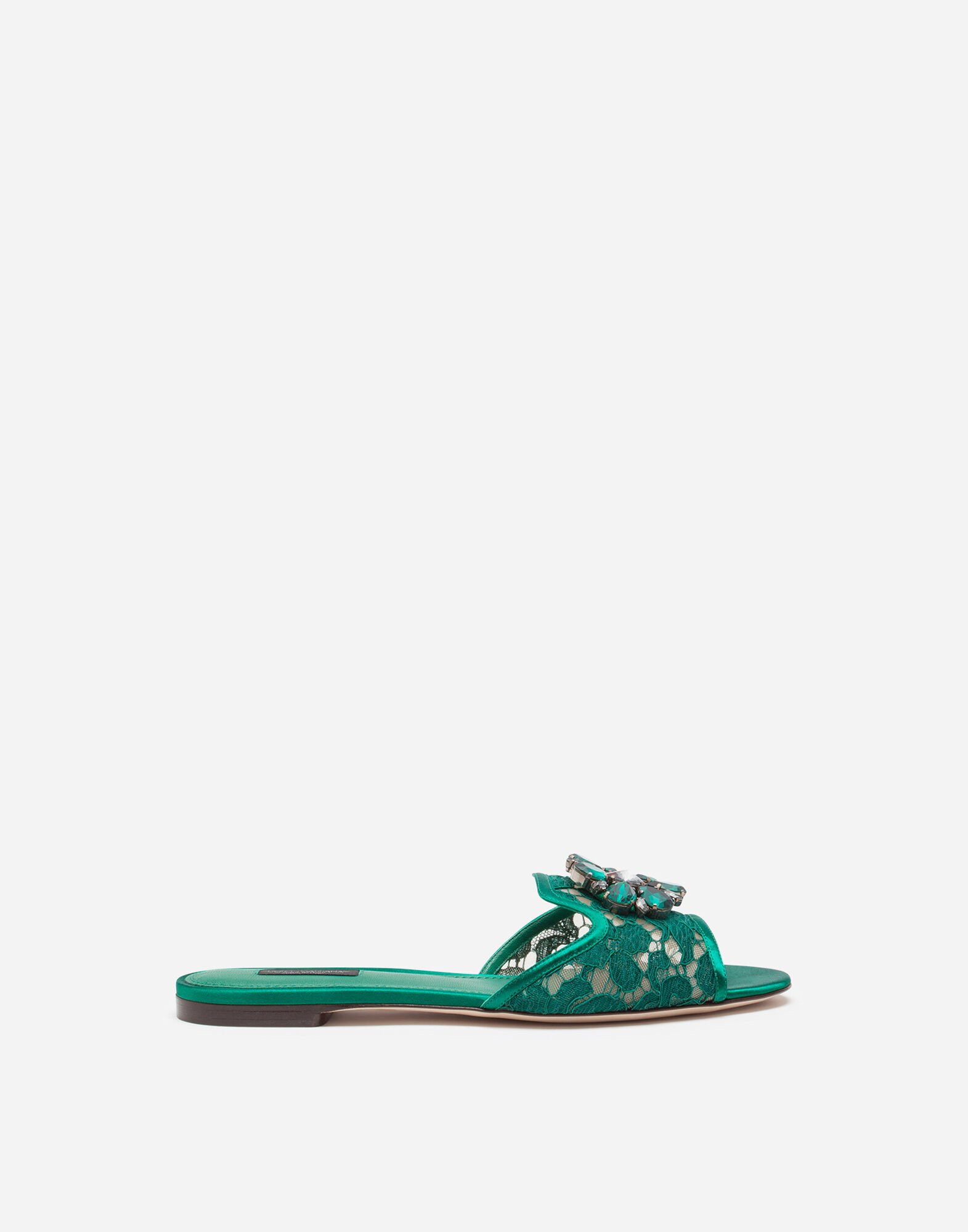 【DOLCE＆GABBANA】ブローチディテールレースレインボースライド グレーのウィメンズ Lace rainbow slides with brooch detailing