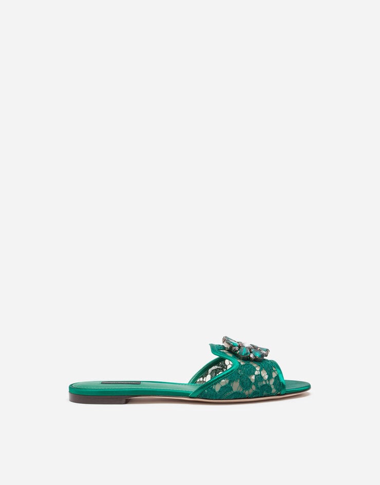 Dolce & Gabbana Lace rainbow slides with brooch detailing Green CQ0023AL198