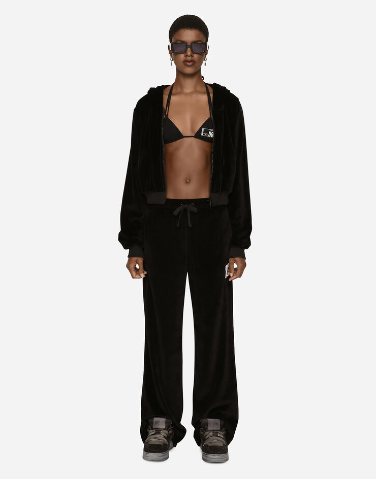 US for chenille DGVIB3 Dolce&Gabbana® pants | jogging Black with Cotton embroidery in