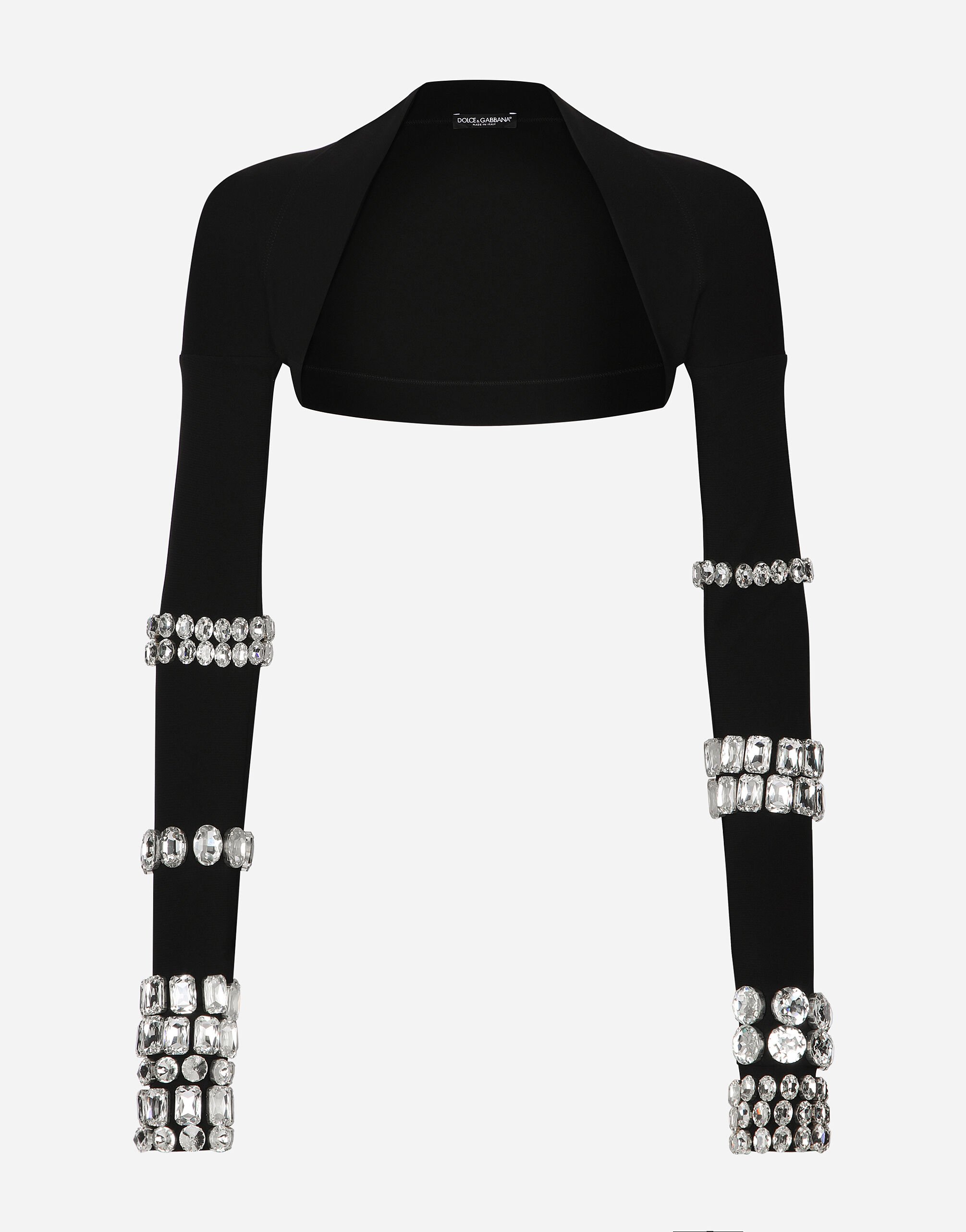 Dolce & Gabbana KIM DOLCE&GABBANA Jersey Milano rib shrug with rhinestone embellishment Black F26AHTFU23Q