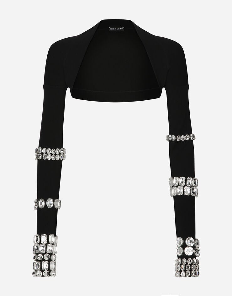 Dolce & Gabbana KIM DOLCE&GABBANA Jersey Milano rib shrug with rhinestone embellishment Multicolor F26T0ZGDBNS