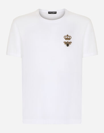Dolce & Gabbana T-shirt cotone con ricamo Blu G8PL4TG7F2H