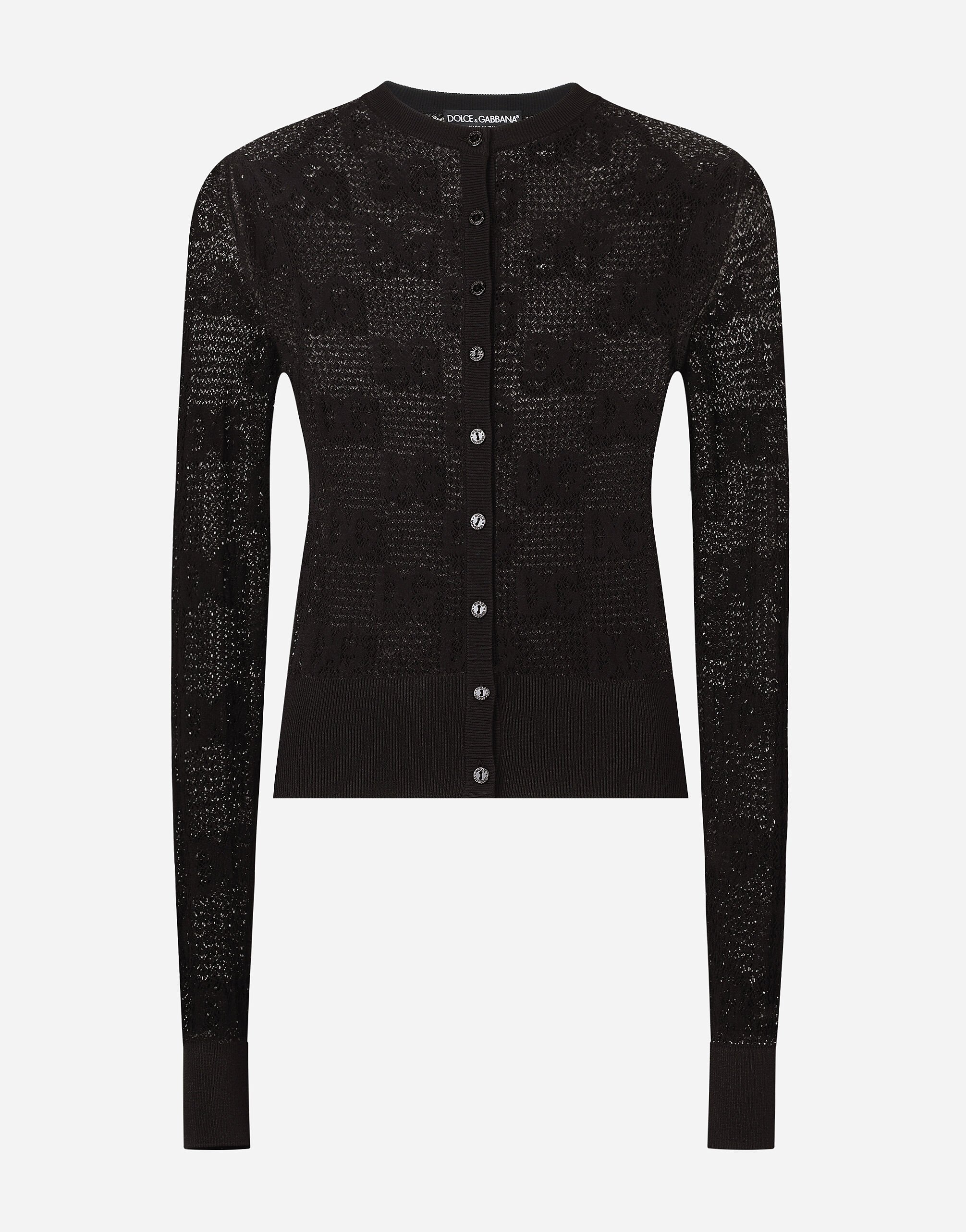 Dolce & Gabbana Lace-stitch cardigan with DG logo Black FXI48TJAIL1