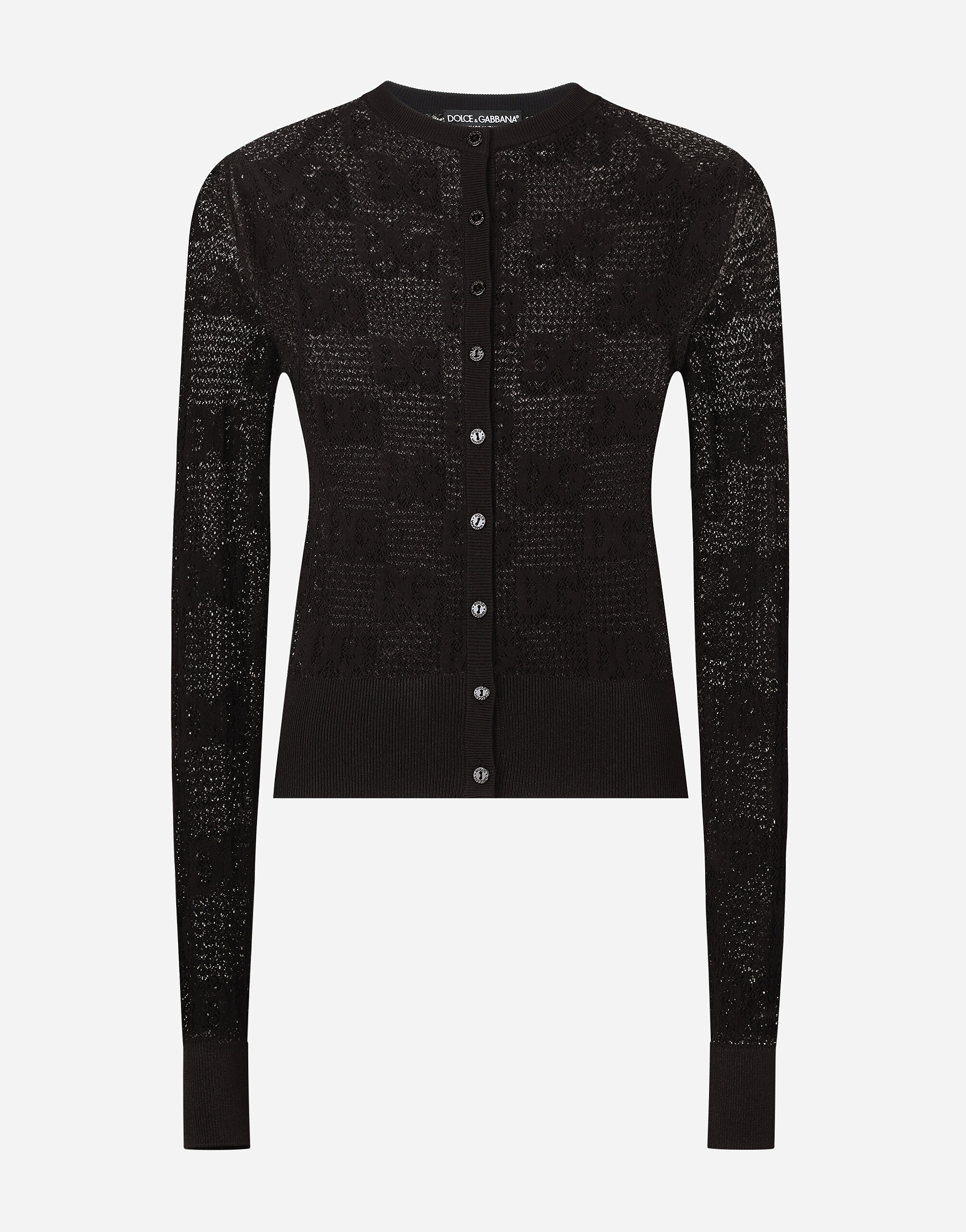 Dolce & Gabbana Lace-stitch cardigan with DG logo Black FXV15ZJFMBC